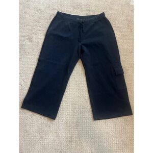 Amber Sun Cargo Capri Pants Womens L Navy Blue Cropped Wide Leg Loungewear